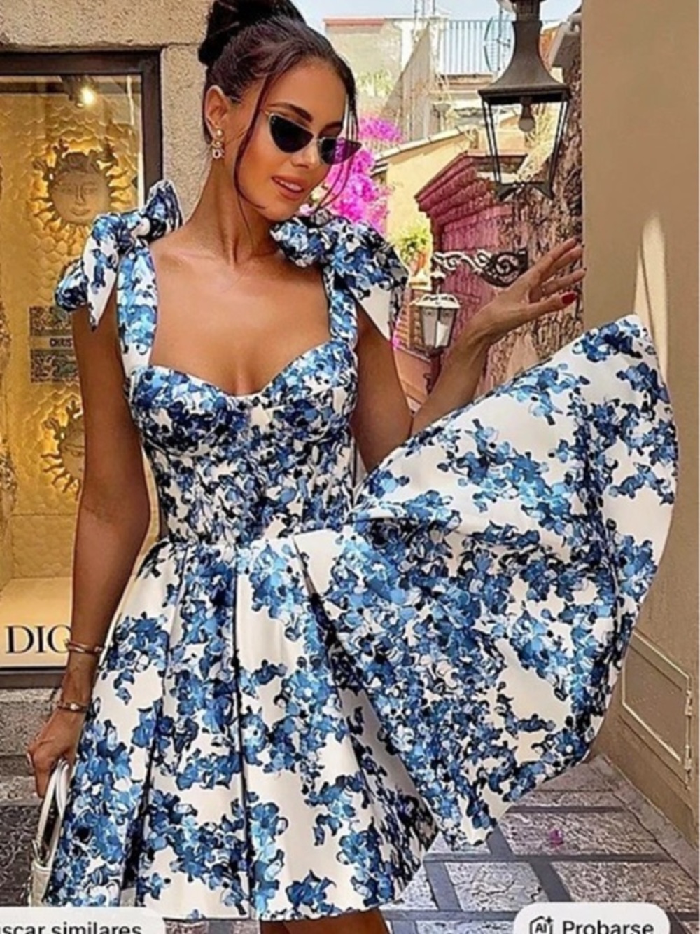 Floral Mini Dress in Blue & White Like New
